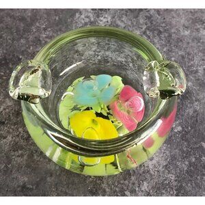 Vintage St. Clair Art Glass Paperweight Ashtray Floral Flowers